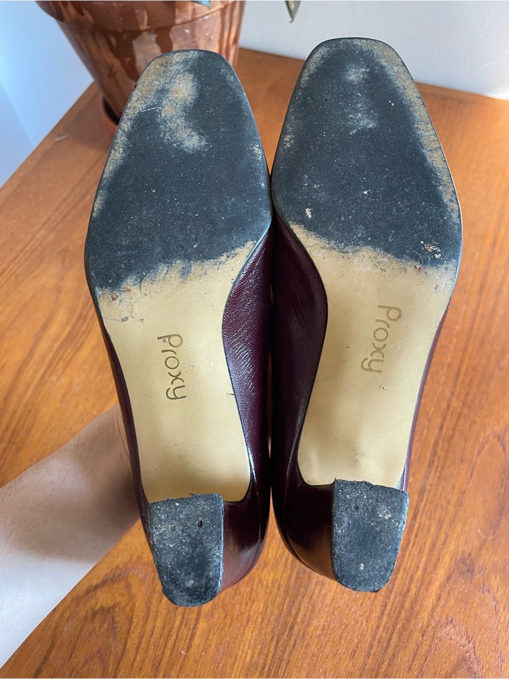 Burgundy Leather Block Heel Pumps - Picture 7 of 9